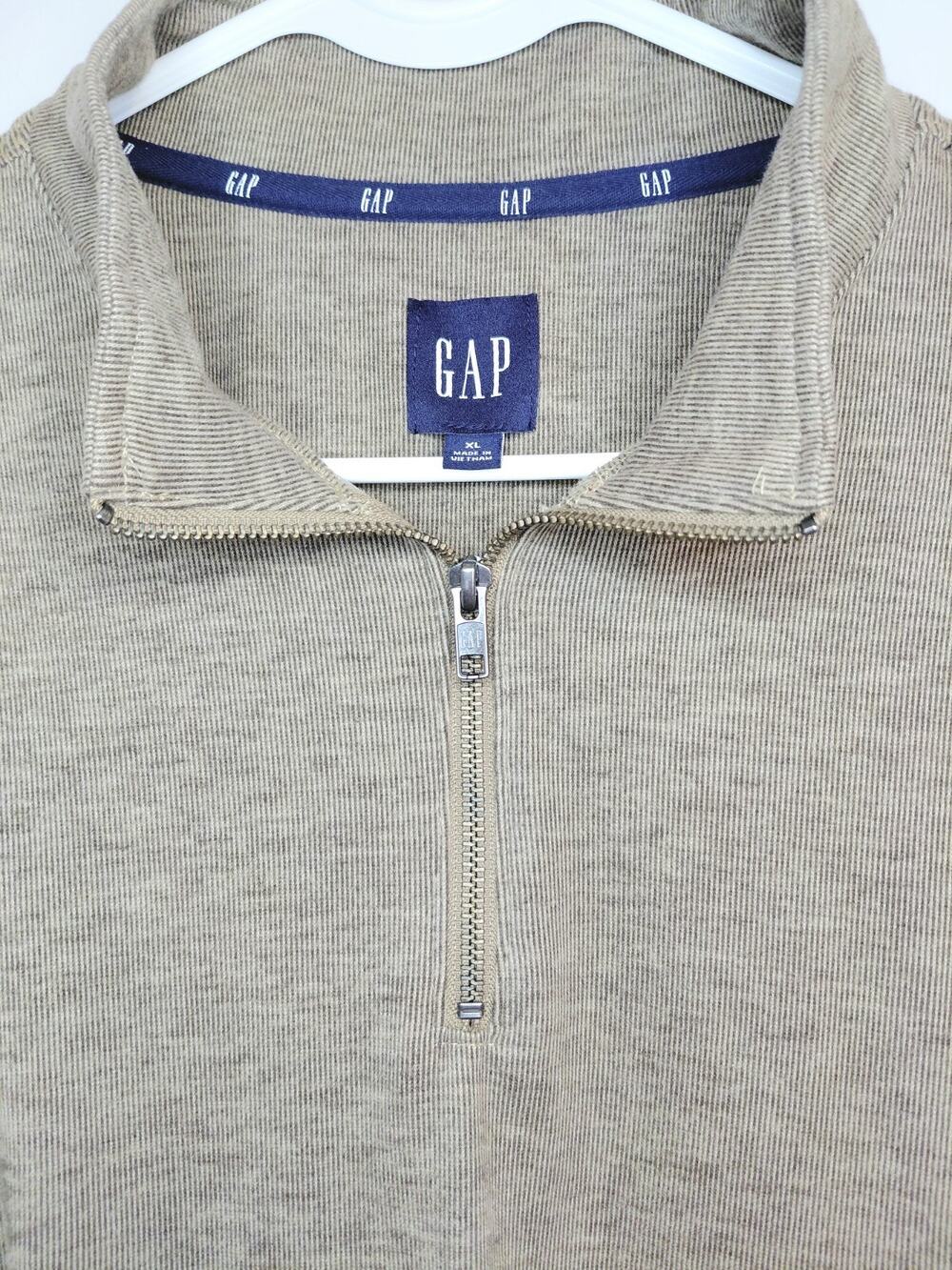 GAP Mens XL Quarter-Zip Pullover Sweater Mock Neck Ribbed Brown/Taupe Soft Fall